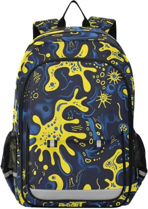 ALAZA Dark Blue Yellow Fluid Doodle Laptop Backpack Purse for Women Men School Bag 17 Inch Bookbag Student Boys Girls Travel Casual Daypack