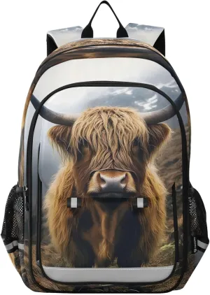 ALAZA Highland Cow Cattle Mountains Fog Laptop Backpack Purse for Women Men School Bag 17 Inch Bookbag Student Boys Girls Travel Casual Daypack