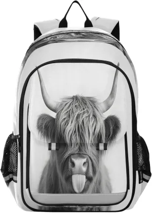 ALAZA Highland Cow Funny Expression School Backpacks Travel Laptop Bag Kids Bookbag for Girls Boys Teens Women Men