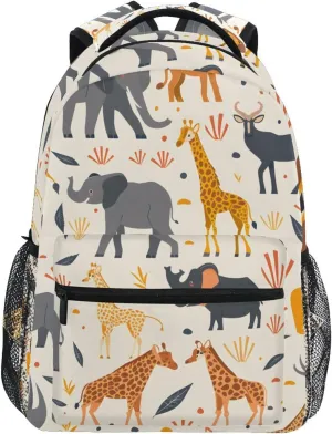 ALAZA Lion Elephant Gazelle Beige Backpacks for Girls Boys School Backpack Kids Bookbag 3rd 4th 5th Grade Elementary Students Daypacks Travel Laptop Shoulder Bag