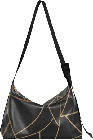 ALAZA Modern Mosaic Gold Geometry Black Womens Tote Bag Leather Shoulder Bag For Women Men Large Hobo Cross Body Bags Handbag