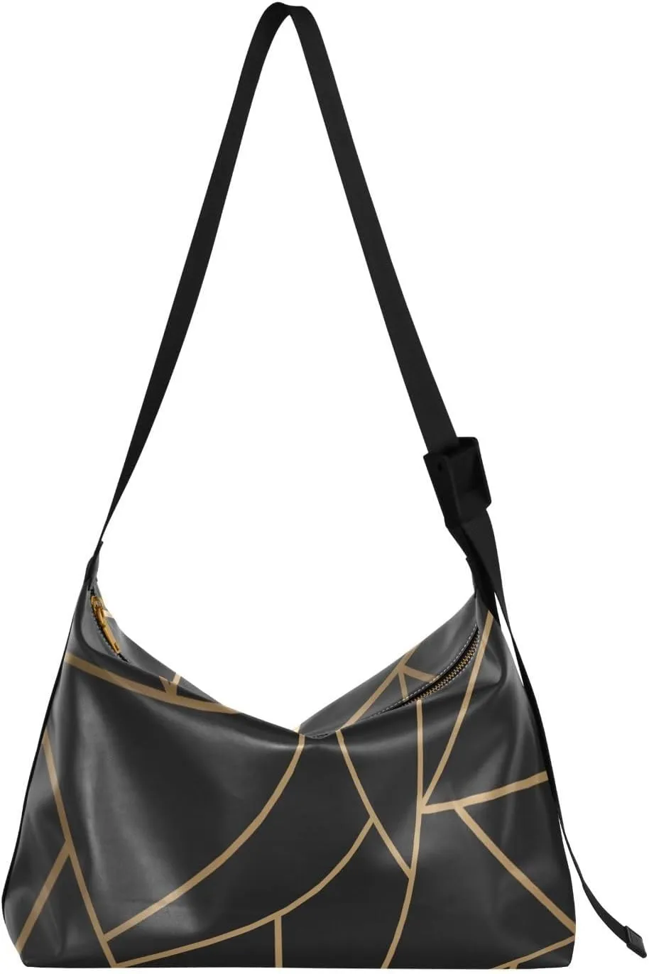 ALAZA Modern Mosaic Gold Geometry Black Womens Tote Bag Leather Shoulder Bag For Women Men Large Hobo Cross Body Bags Handbag