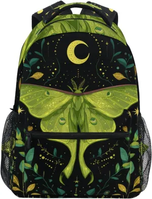 ALAZA Mystical Green Moth Kid's Shool Backpack for Girls Boys,Laptop Travel Backpack for Elementary Middle School Bag Teenagers Bookbag with Comfy Shoulder Starp,16.9" H