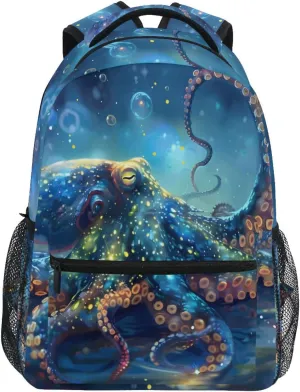 ALAZA Octopus Blue Backpacks for Boys Elementary School Bag Kids Bookbag Personalized Travel Daypack Nautical Ocean Coastal Rucksack 16in Laptop Back Pack