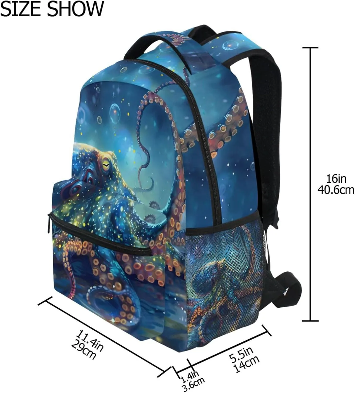 ALAZA Octopus Blue Backpacks for Boys Elementary School Bag Kids Bookbag Personalized Travel Daypack Nautical Ocean Coastal Rucksack 16in Laptop Back Pack