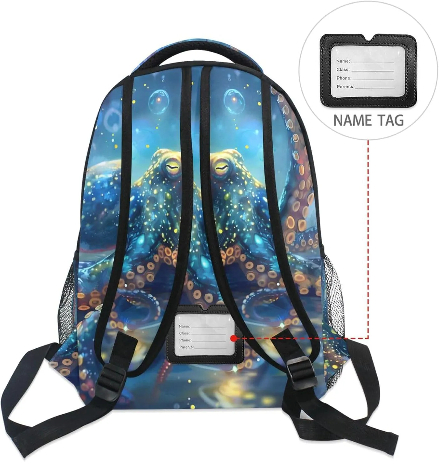 ALAZA Octopus Blue Backpacks for Boys Elementary School Bag Kids Bookbag Personalized Travel Daypack Nautical Ocean Coastal Rucksack 16in Laptop Back Pack