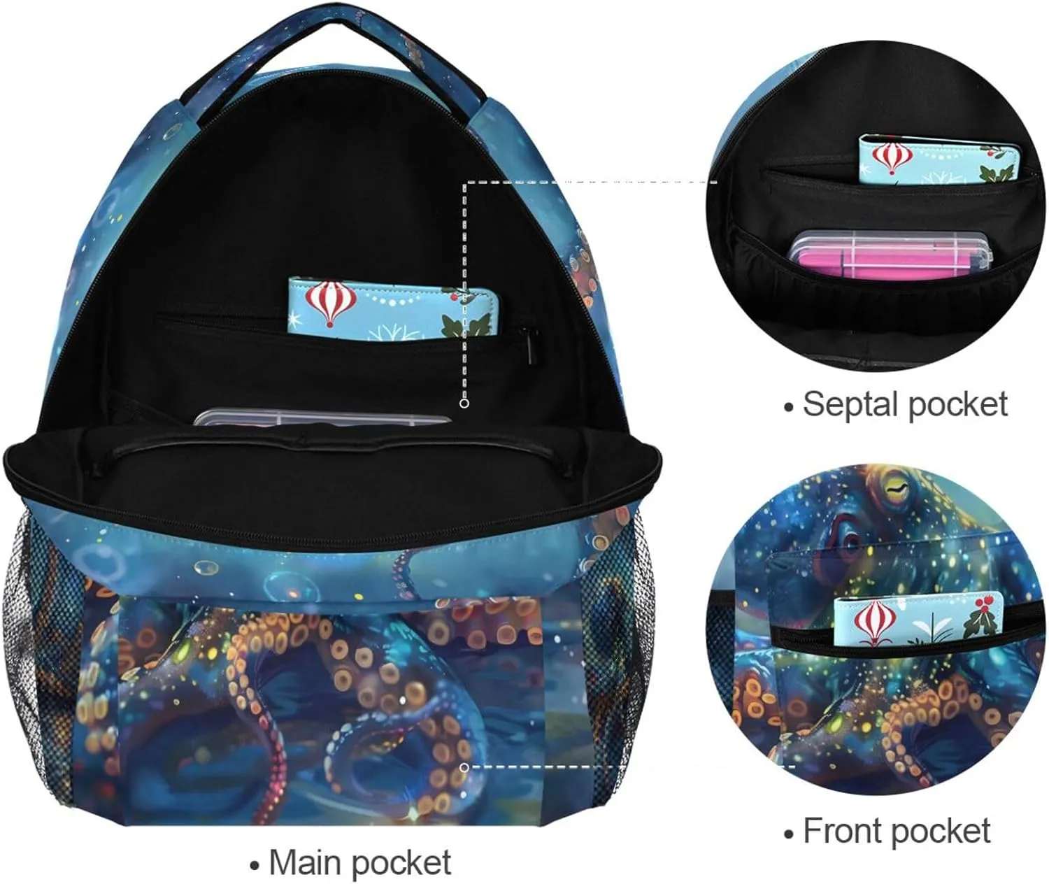 ALAZA Octopus Blue Backpacks for Boys Elementary School Bag Kids Bookbag Personalized Travel Daypack Nautical Ocean Coastal Rucksack 16in Laptop Back Pack
