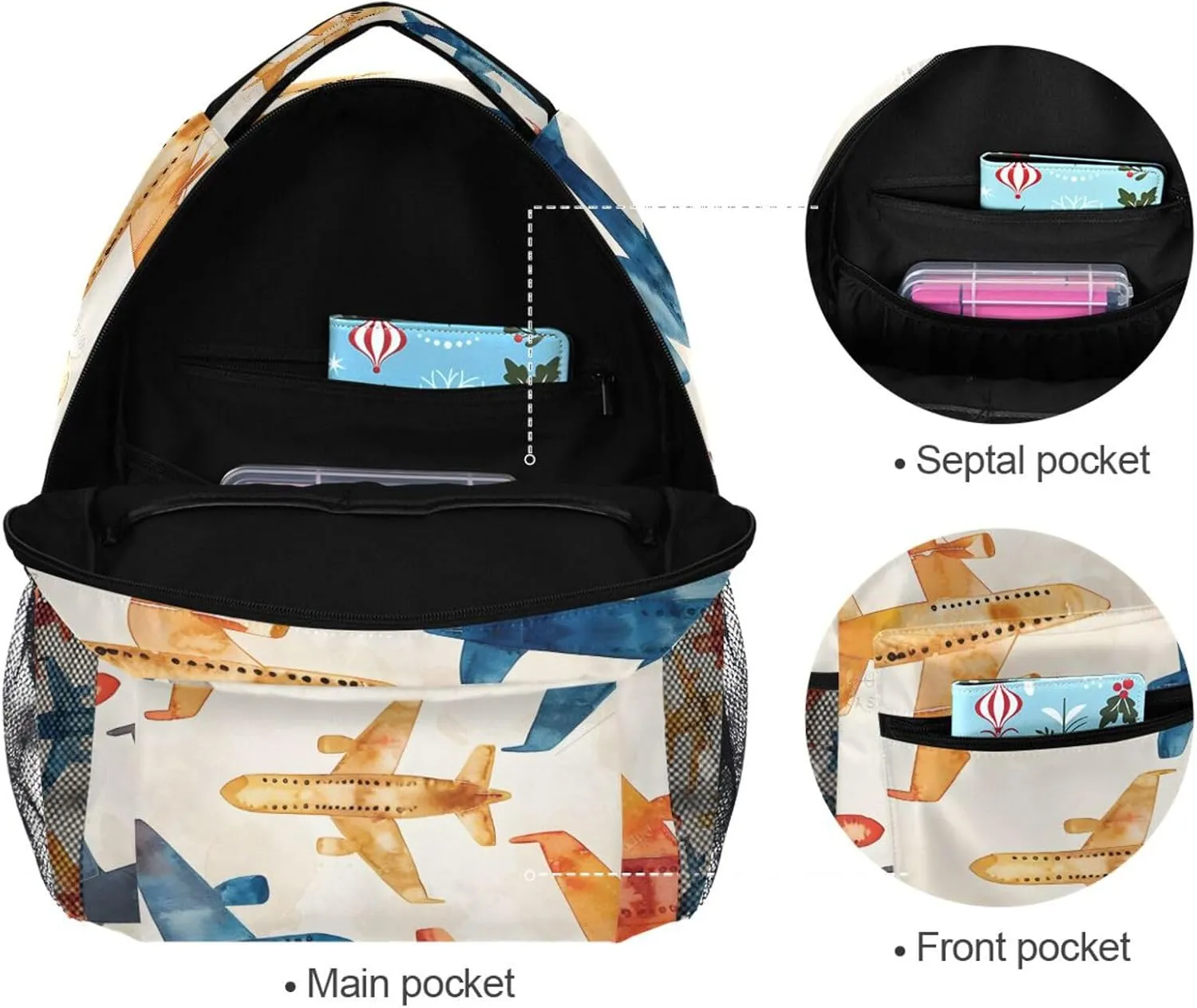 ALAZA Planes Backpacks for Boys Elementary School Bag Airplane Pattern Laptop Bookbag Kids Personalized Travel Daypack 3rd 4th 5th Grade Students Rucksack