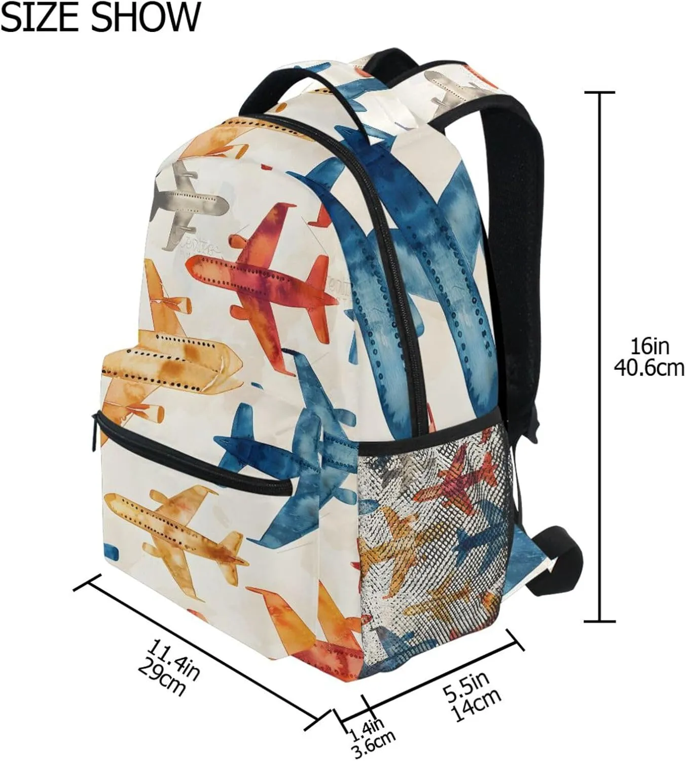 ALAZA Planes Backpacks for Boys Elementary School Bag Airplane Pattern Laptop Bookbag Kids Personalized Travel Daypack 3rd 4th 5th Grade Students Rucksack