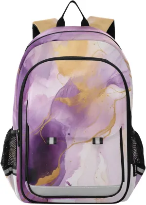 ALAZA Purple Marble Gold Fluid White Laptop Backpack Purse for Women Men School Bag 17 Inch Bookbag Student Boys Girls Travel Casual Daypack