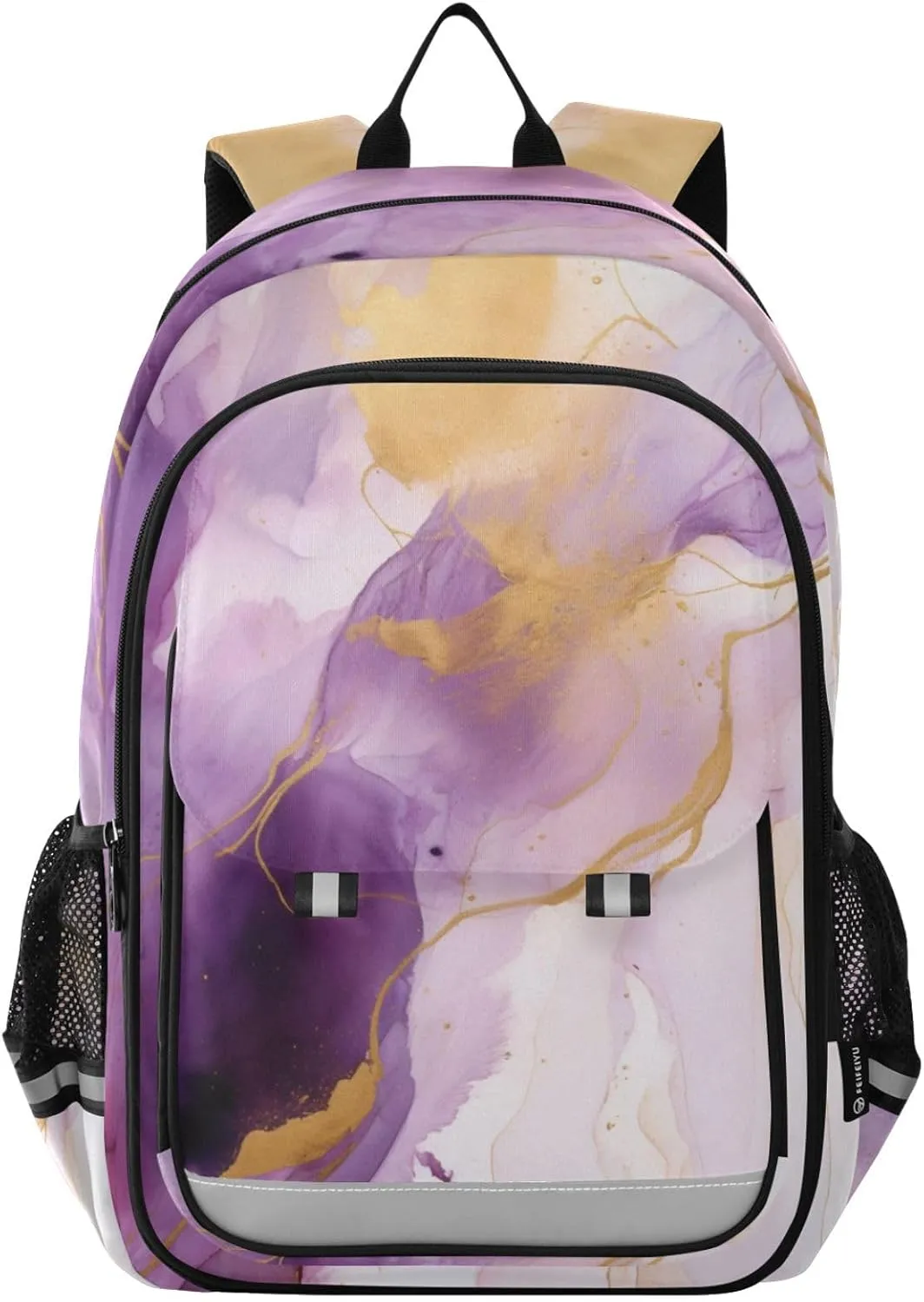 ALAZA Purple Marble Gold Fluid White Laptop Backpack Purse for Women Men School Bag 17 Inch Bookbag Student Boys Girls Travel Casual Daypack