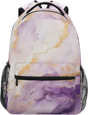 ALAZA Purple Marble Gold Fluid White Marble Backpacks for Girls Boys School Backpack Kids Bookbag 3rd 4th 5th Grade Elementary Students Daypacks Travel Laptop Shoulder Bag