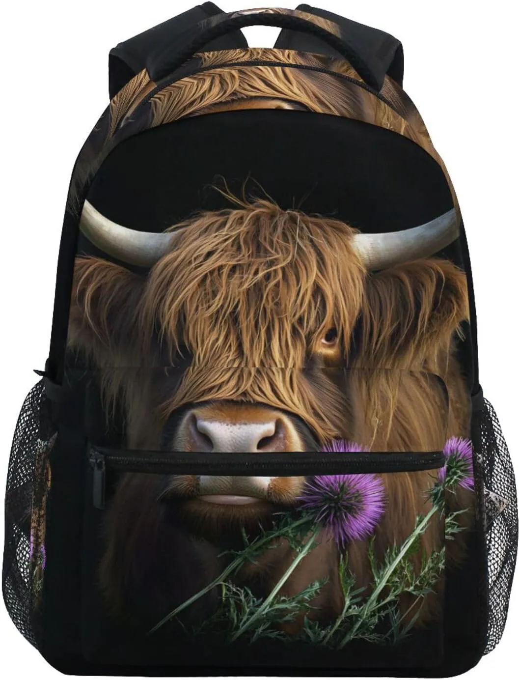 ALAZA Realistic Highland Cow Kid's Shool Backpack for Girls Boys,Laptop Travel Backpack for Elementary Middle School Bag Teenagers Bookbag with Comfy Shoulder Starp,16.9" H
