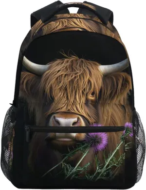 ALAZA Realistic Highland Cow Kid's Shool Backpack for Girls Boys,Laptop Travel Backpack for Elementary Middle School Bag Teenagers Bookbag with Comfy Shoulder Starp,16.9" H