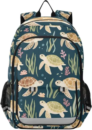ALAZA Sea Turtle Seaweed Nautical Ocean Coastal Laptop Backpack Purse for Women Men School Bag 17 Inch Bookbag Student Boys Girls Travel Casual Daypack