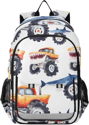 ALAZA Shark Monster Truck Childish Doodle Laptop Backpack Purse for Women Men School Bag 17 Inch Bookbag Student Boys Girls Travel Casual Daypack