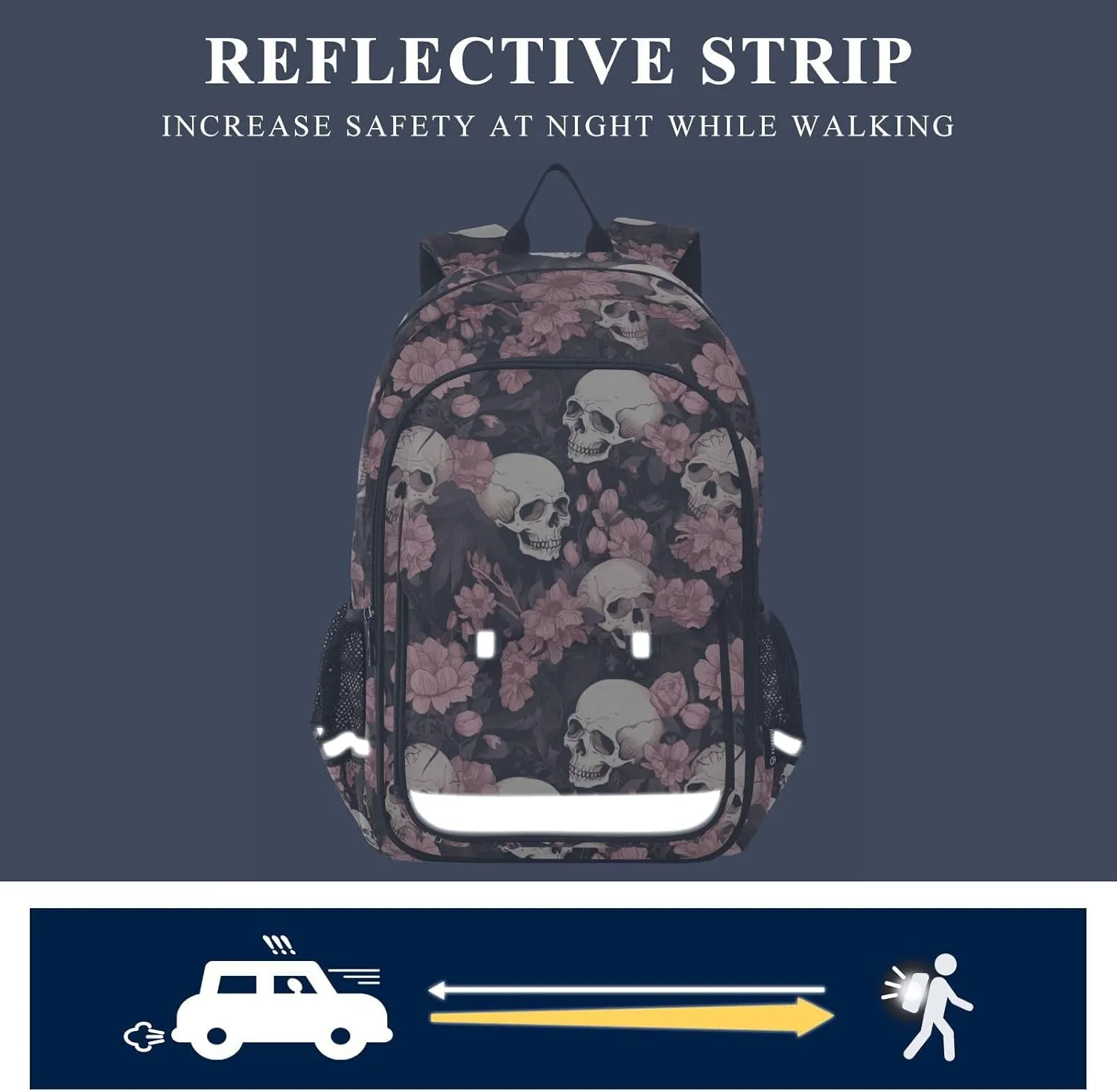 ALAZA Skeleton Skull Pink Flowers School Backpacks Travel Laptop Bag Kids Bookbag for Girls Boys Teens Women Men