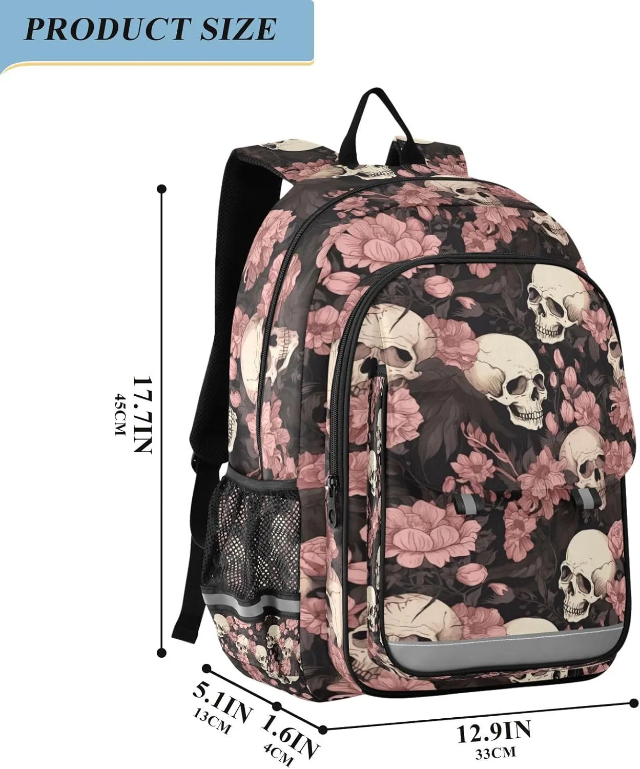 ALAZA Skeleton Skull Pink Flowers School Backpacks Travel Laptop Bag Kids Bookbag for Girls Boys Teens Women Men