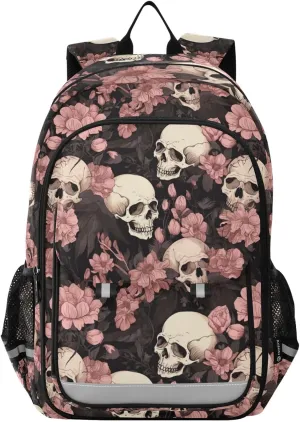 ALAZA Skeleton Skull Pink Flowers School Backpacks Travel Laptop Bag Kids Bookbag for Girls Boys Teens Women Men