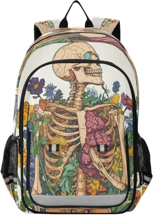 ALAZA Skull Flower Viscera School Backpacks Travel Laptop Bag Kids Bookbag for Girls Boys Teens Women Men