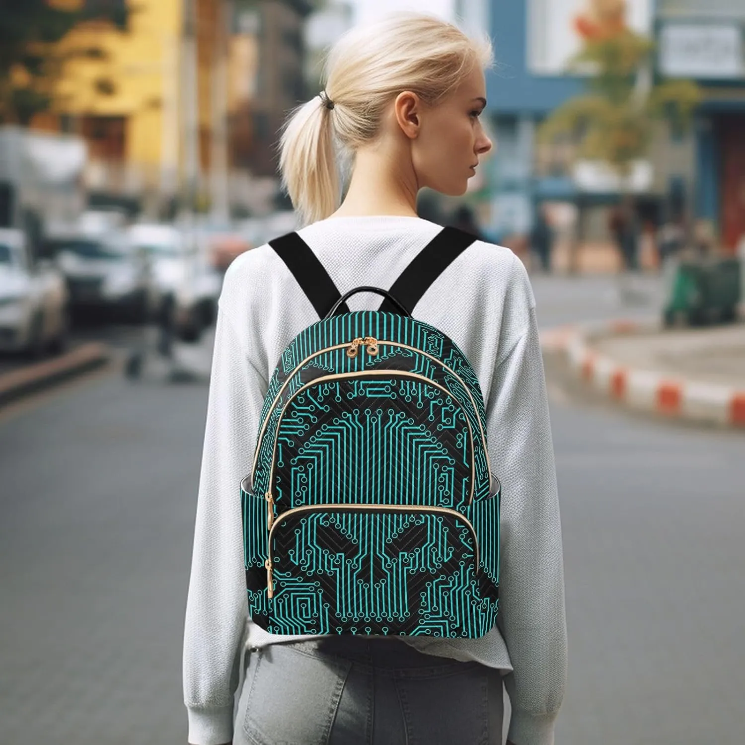 ALAZA Skull Funny Circuit Stripe Mini Backpack Purse for Women Travel Bag Fashion Daypack Back Pack Shoulder Bag