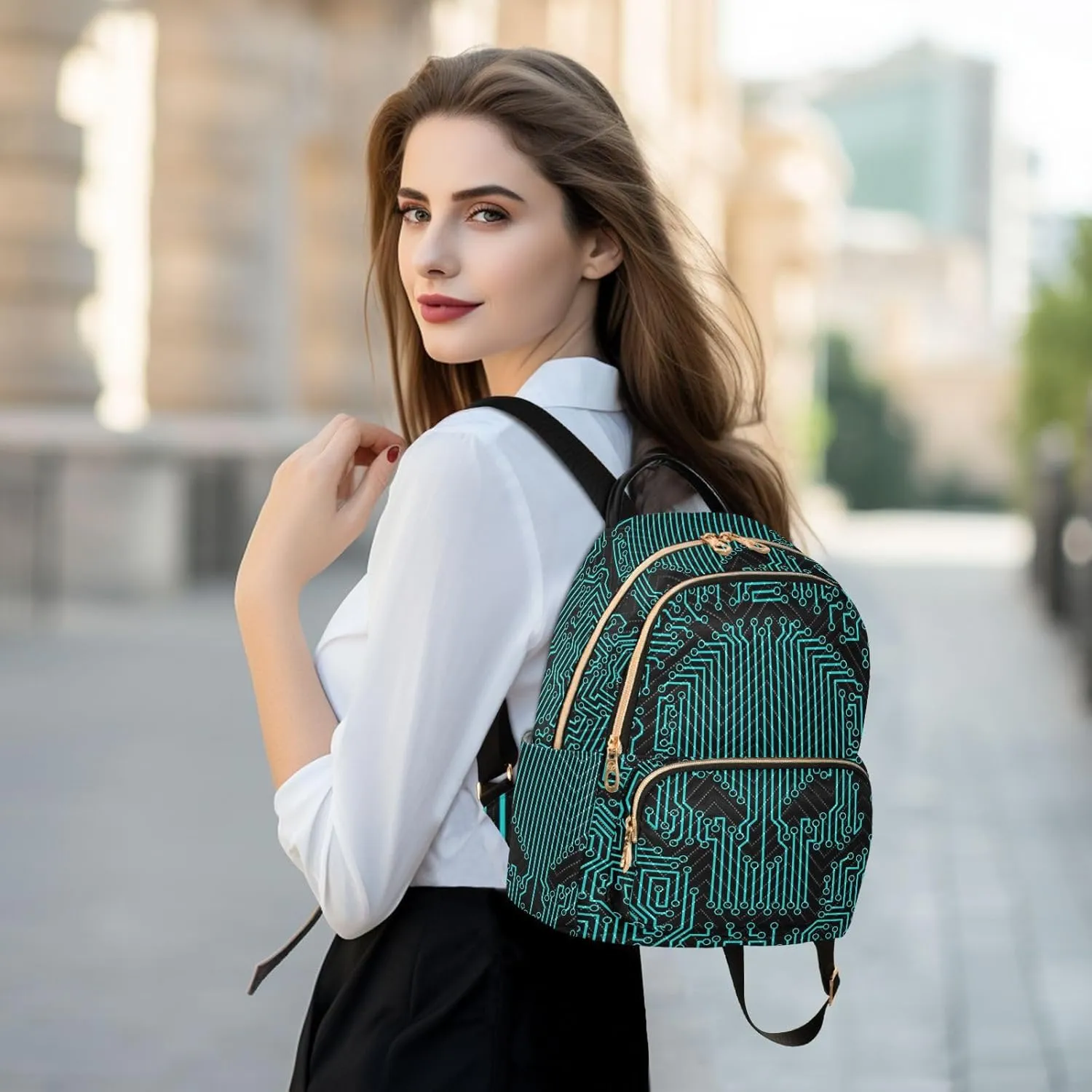 ALAZA Skull Funny Circuit Stripe Mini Backpack Purse for Women Travel Bag Fashion Daypack Back Pack Shoulder Bag