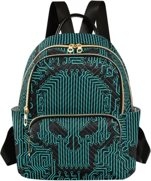 ALAZA Skull Funny Circuit Stripe Mini Backpack Purse for Women Travel Bag Fashion Daypack Back Pack Shoulder Bag
