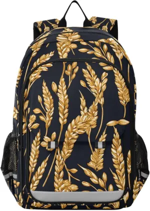 ALAZA Wheat Embroidered Golden Black Laptop Backpack Purse for Women Men School Bag 17 Inch Bookbag Student Boys Girls Travel Casual Daypack
