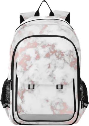 ALAZA White Marble Pink Gray Fluid Laptop Backpack Purse for Women Men School Bag 17 Inch Bookbag Student Boys Girls Travel Casual Daypack
