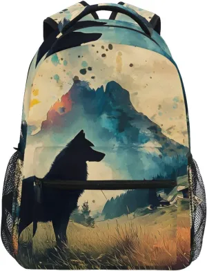ALAZA Wolf Mountain Grassland Kid's Shool Backpack for Girls Boys,Laptop Travel Backpack for Elementary Middle School Bag Teenagers Bookbag with Comfy Shoulder Starp,16.9" H