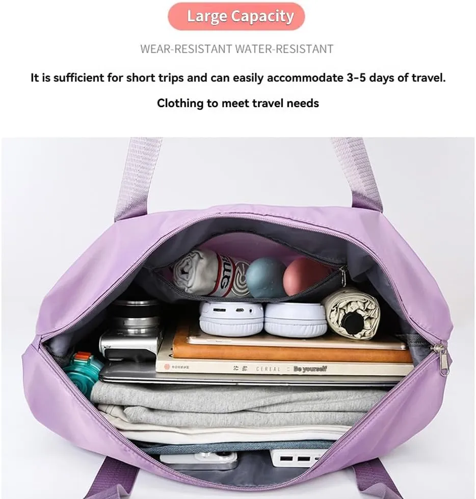 Ambitionous 2025 New Large Capacity Travel Bag - Universal Wheel Removable, Pepepo Travel Bag with Wheels, Foldable Dry Wet Separated Tote Bag with 360 Degrees Silent Universal Wheels (Purple)