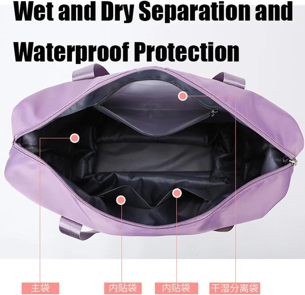 Ambitionous 2025 New Large Capacity Travel Bag - Universal Wheel Removable, Pepepo Travel Bag with Wheels, Foldable Dry Wet Separated Tote Bag with 360 Degrees Silent Universal Wheels (Purple)