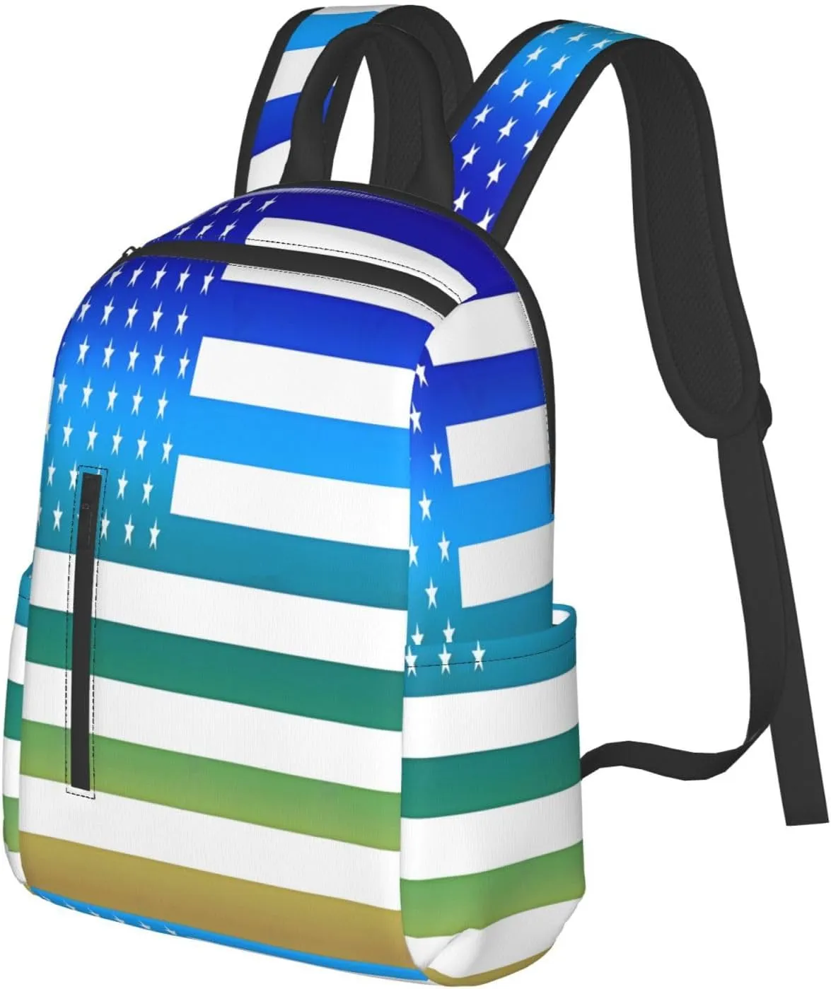 American Flag Blue Green Thin Line Casual Backpacks Laptop Backpack Outdoor Travel Rucksack Sport Carry-On Daypack Lightweight Bag with Multi-Pockets