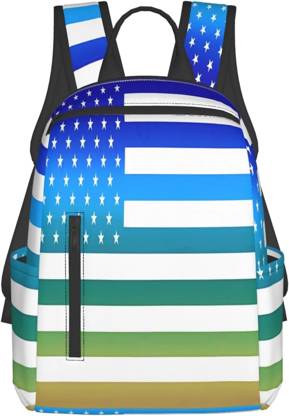 American Flag Blue Green Thin Line Casual Backpacks Laptop Backpack Outdoor Travel Rucksack Sport Carry-On Daypack Lightweight Bag with Multi-Pockets