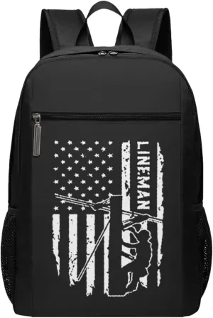 American Flag Electric Cable Lineman Travel Laptop Backpack, Business Anti Theft Slim Sturdy Laptops Backpacks, College Computer Bag Gift for Men & Women Fits 17 Inch Notebook,Black