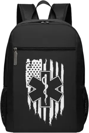 American Flag EMS Star of Life EMT Paramedic Medic Travel Laptop Backpack, Business Anti Theft Slim Sturdy Laptops Backpacks, College Computer Bag Gift for Men & Women Fits 17 Inch Notebook,Black