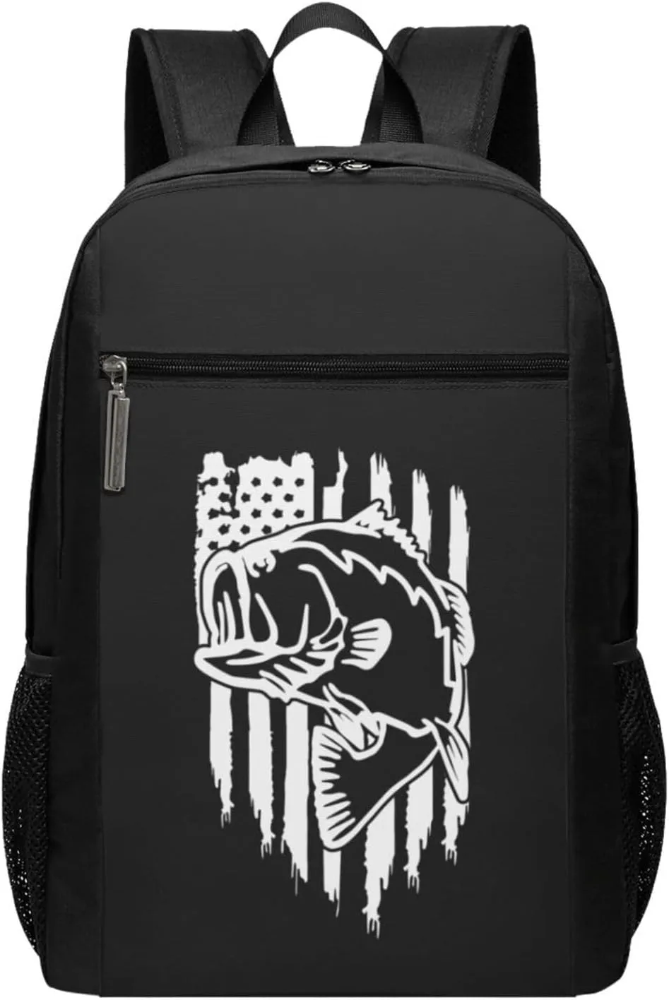 American Flag Largemouth Bass Fish Fishing Travel Laptop Backpack, Business Anti Theft Slim Sturdy Laptops Backpacks, College Computer Bag Gift for Men & Women Fits 17 Inch Notebook,Black