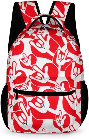 American Sign Language I Love You Travel Backpack Cute Daypack Laptops Back Pack Purse Computer Bag for Men Women