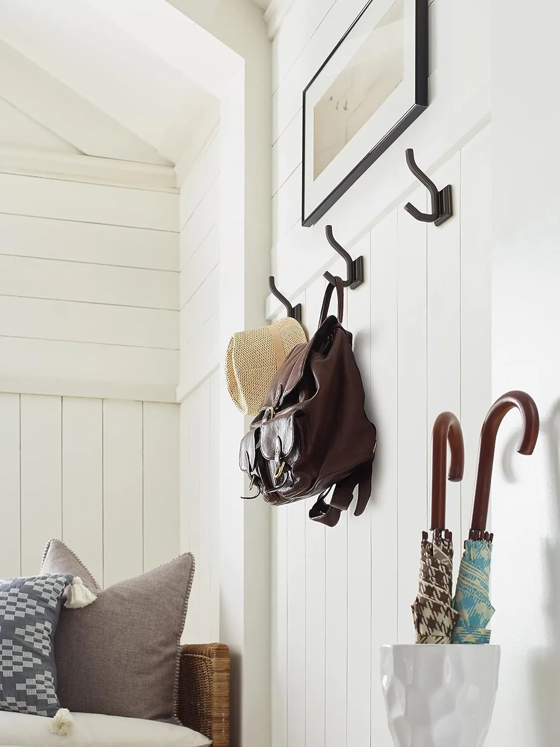 Amerock H37005ORB | Aliso Double Prong Decorative Wall Hook | Oil Rubbed Bronze Hook for Coats, Hats, Backpacks, Bags | Hooks for Bathroom, Bedroom, Closet, Entryway, Laundry Room, Office
