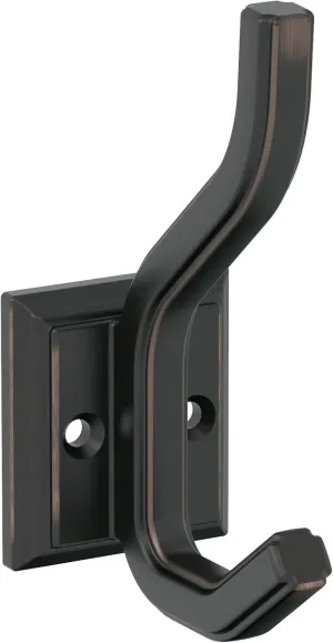 Amerock H37005ORB | Aliso Double Prong Decorative Wall Hook | Oil Rubbed Bronze Hook for Coats, Hats, Backpacks, Bags | Hooks for Bathroom, Bedroom, Closet, Entryway, Laundry Room, Office