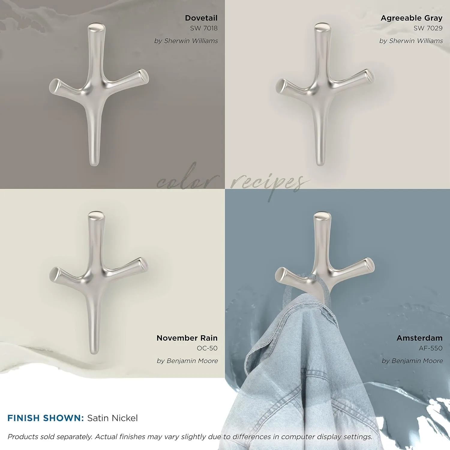 Amerock HBX37016G10 | Kodiak Triple Prong Decorative Wall Hook | Satin Nickel Hook for Coats, Hats, Backpacks, Bags | Hooks for Bathroom, Bedroom, Closet, Entryway, Laundry Room, Office