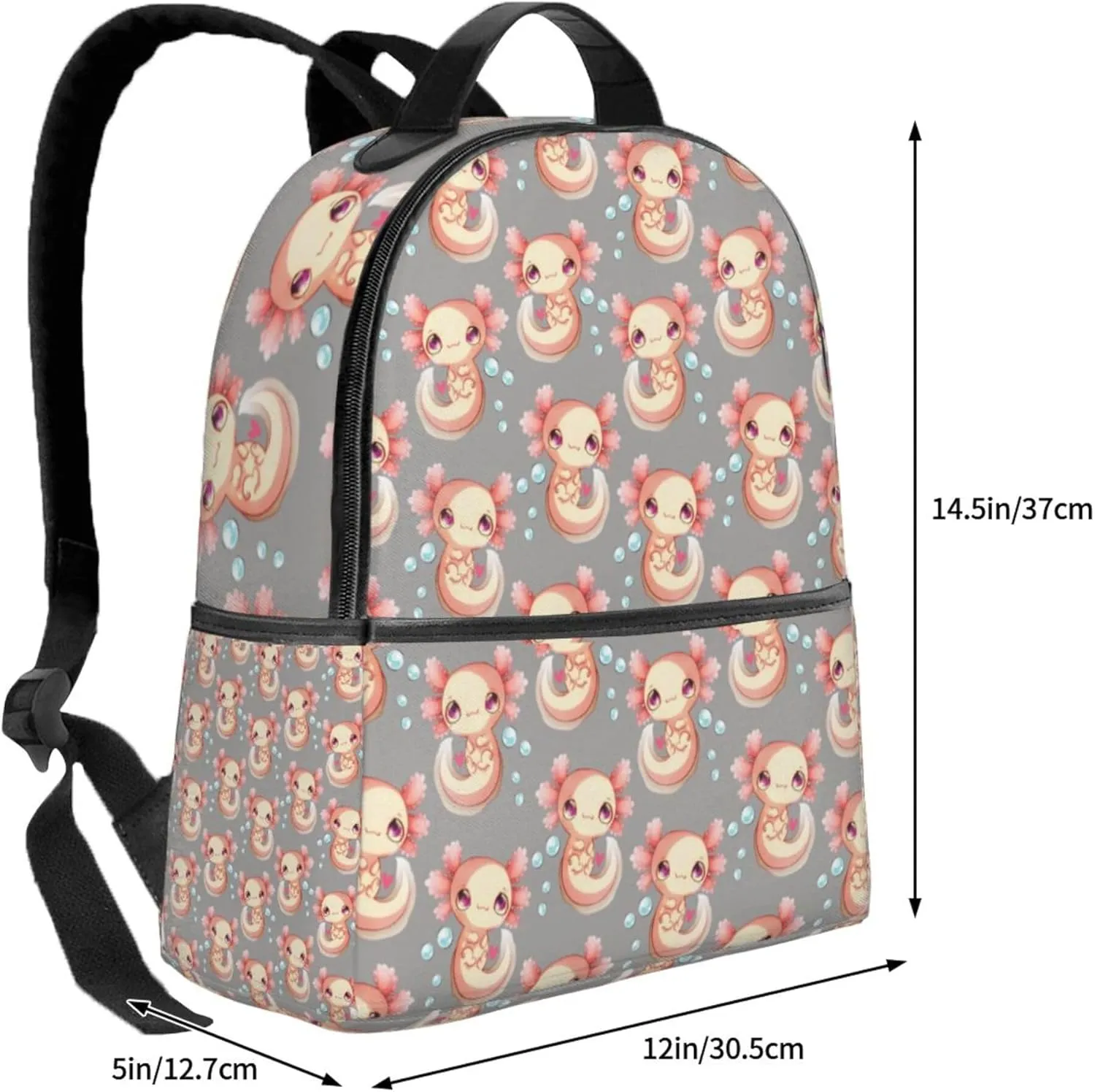 AMRANDOM Axolotls Hearts And Bubbles Gray (1) Backpack Casual Daypack with Padded Straps Friendly Laptop Backpack Cool Backpacks for Sports Outdoors Running