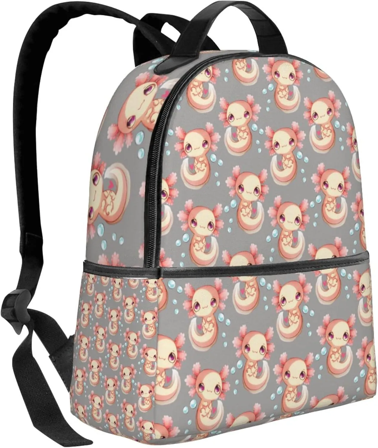 AMRANDOM Axolotls Hearts And Bubbles Gray (1) Backpack Casual Daypack with Padded Straps Friendly Laptop Backpack Cool Backpacks for Sports Outdoors Running