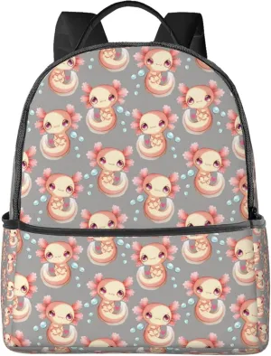 AMRANDOM Axolotls Hearts And Bubbles Gray (1) Backpack Casual Daypack with Padded Straps Friendly Laptop Backpack Cool Backpacks for Sports Outdoors Running