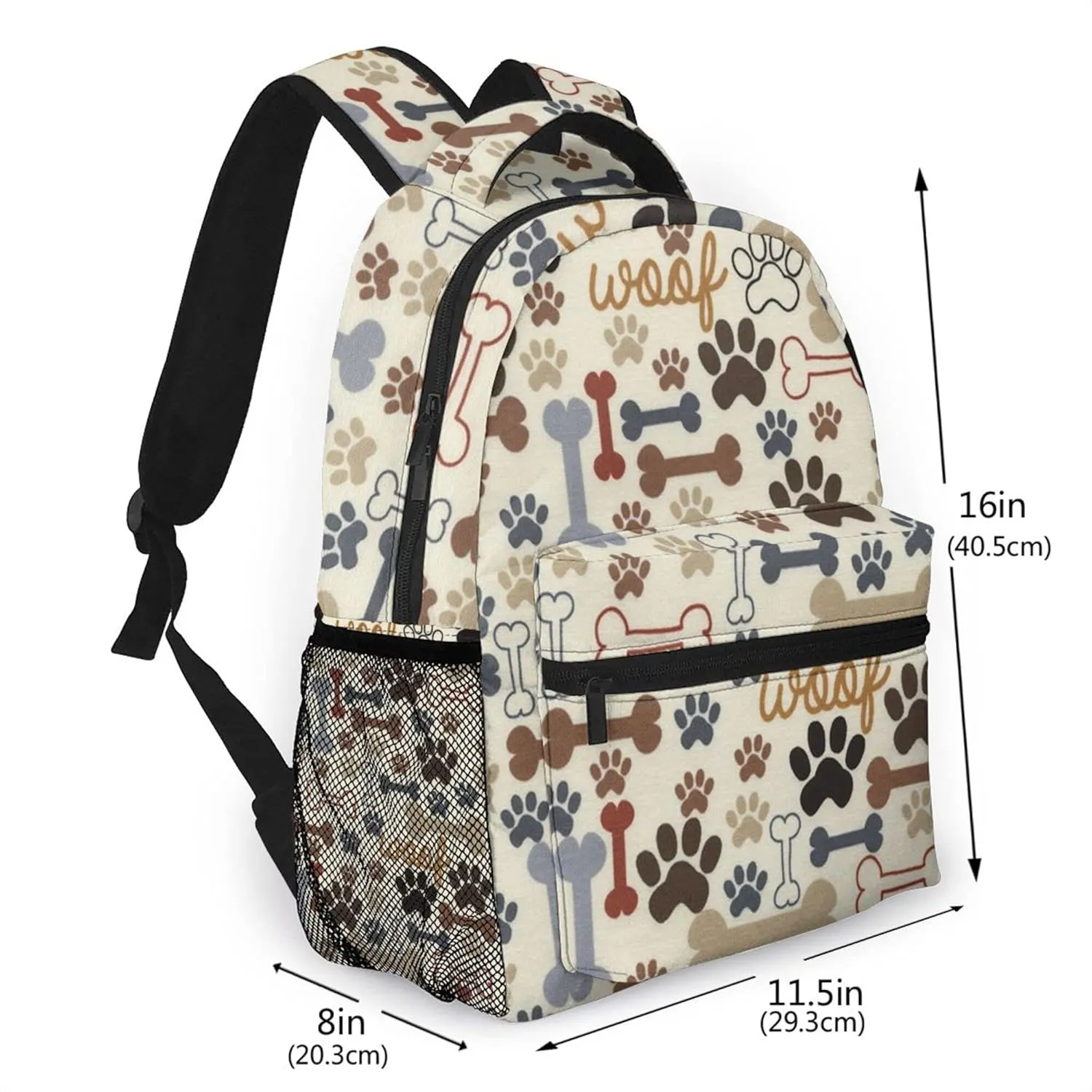 AMRANDOM Dog Bones Paw Prints Cream Backpack Unisex Backpack Laptop Bookbag Backpack Travel Bags Laptop Backpacks Daypack