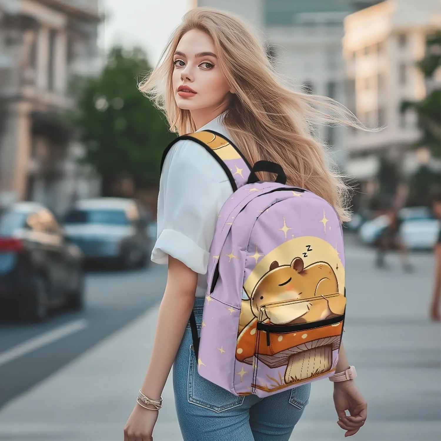 AmzPrint Kids Capybara Backpacks Oversize Printed Black Bag Academy Back To School Fashion Cartoon Green Bookbag