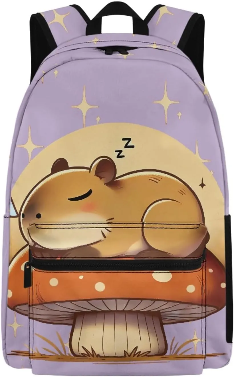 AmzPrint Kids Capybara Backpacks Oversize Printed Black Bag Academy Back To School Fashion Cartoon Green Bookbag