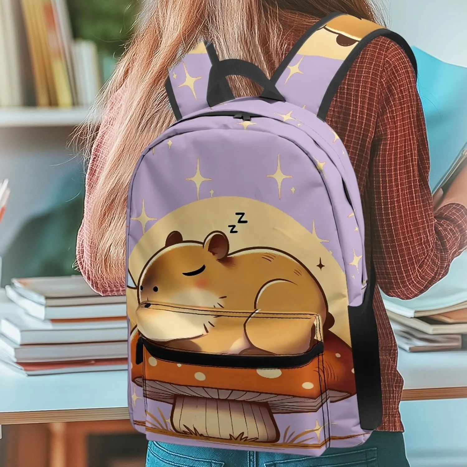 AmzPrint Kids Capybara Backpacks Oversize Printed Black Bag Academy Back To School Fashion Cartoon Green Bookbag