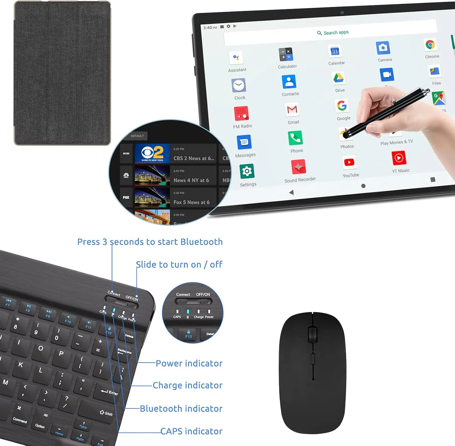 Android 14 Tablet, 10 inch 2 in 1 Tablets with Keyboard Mouse Case Stylus, 8GB 64GB 1TB Expand Tablet, 1.8Ghz Quad-core UPC, 1280*800 IPS Touch Screen Computer, 5G WiFi6 BT 5.0, 6000mAH Battery Tab PC