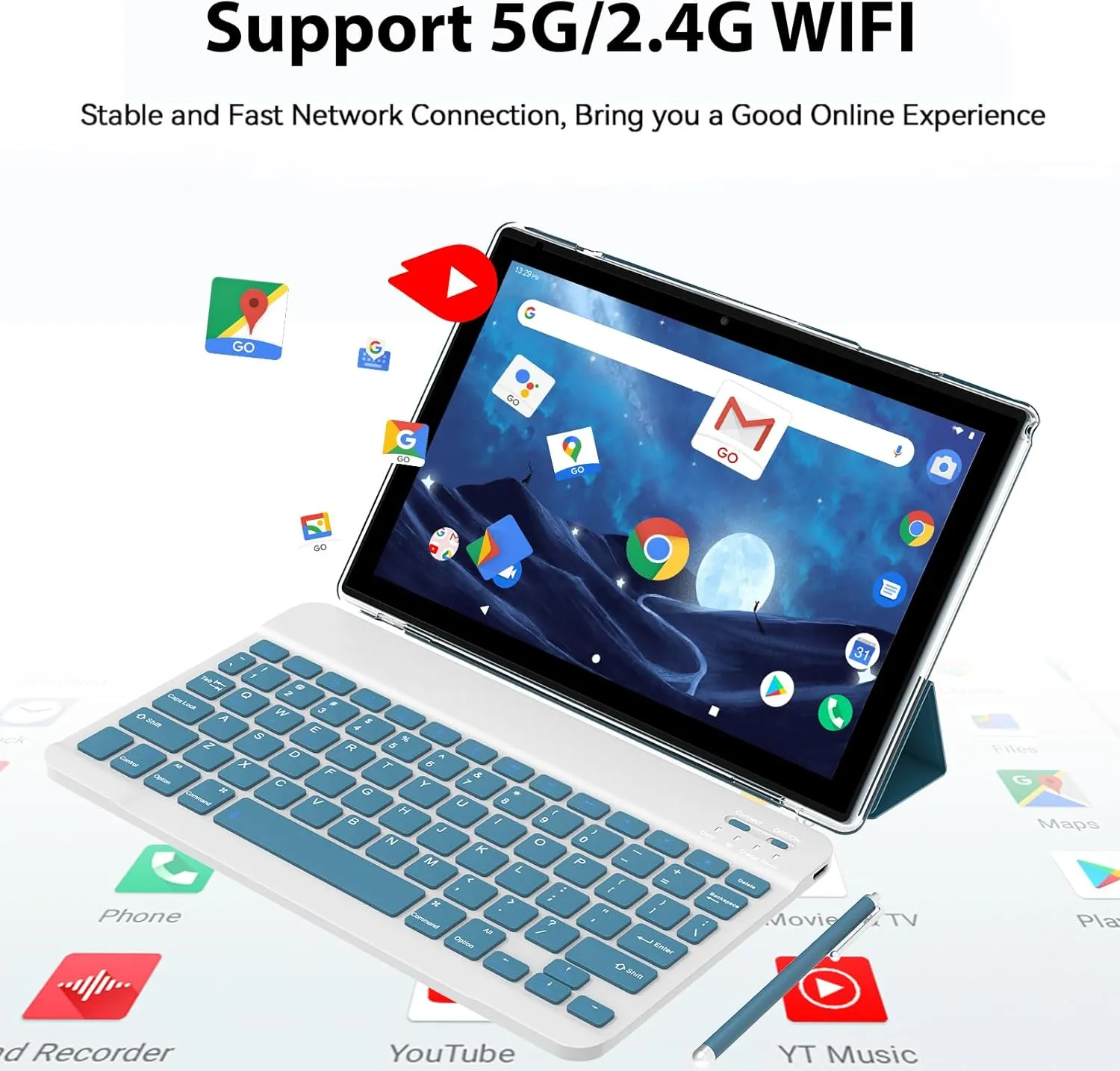 Android 15 Tablet 10 Inch, 18GB RAM 128GB ROM/2TB Expandable Tablet, 2 in 1 Tablets with Keyboard Case Mouse Stylus, 2.0GHz Quad-core CPU, 1280*800 IPS HD Screen, 5G WiFi6 BT 5.0, 8MP Camera Tablet PC